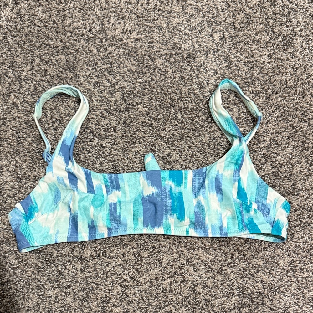 aerie Blue & Aqua Brushstroke Scoop Swim Top